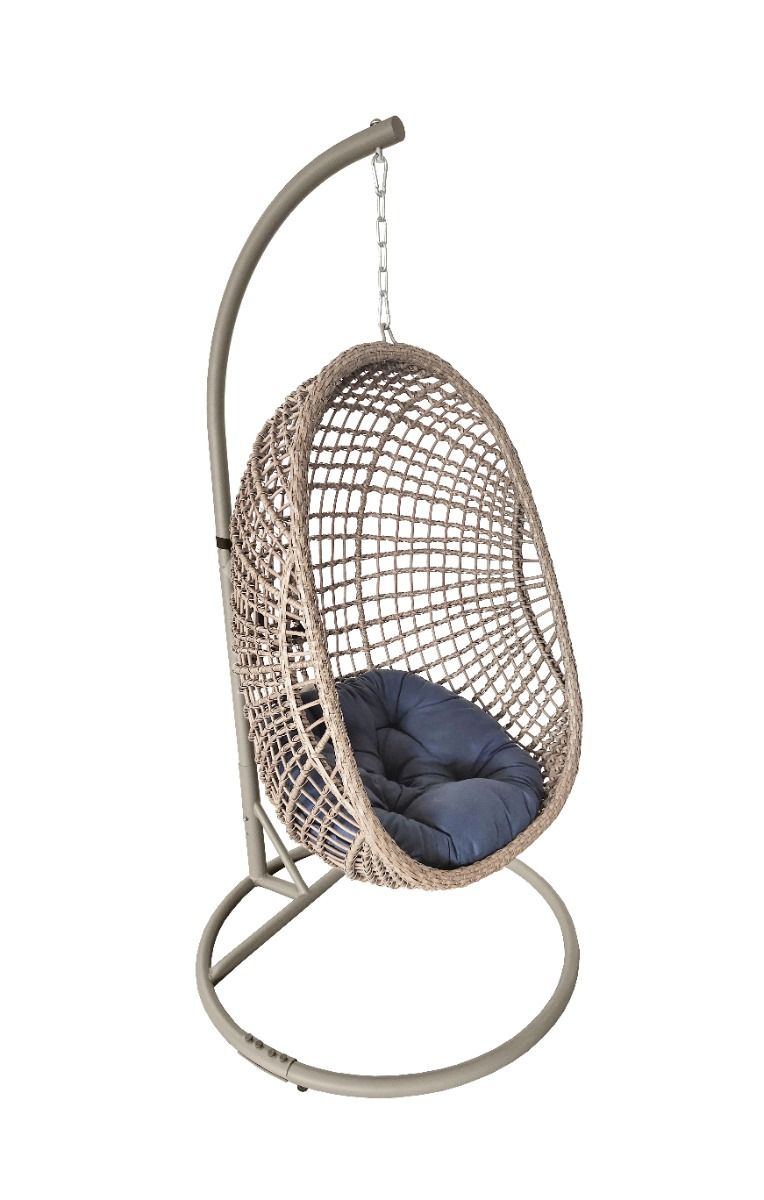 Dune Hanging Egg Chair - Natural Wick - Navy Cushion