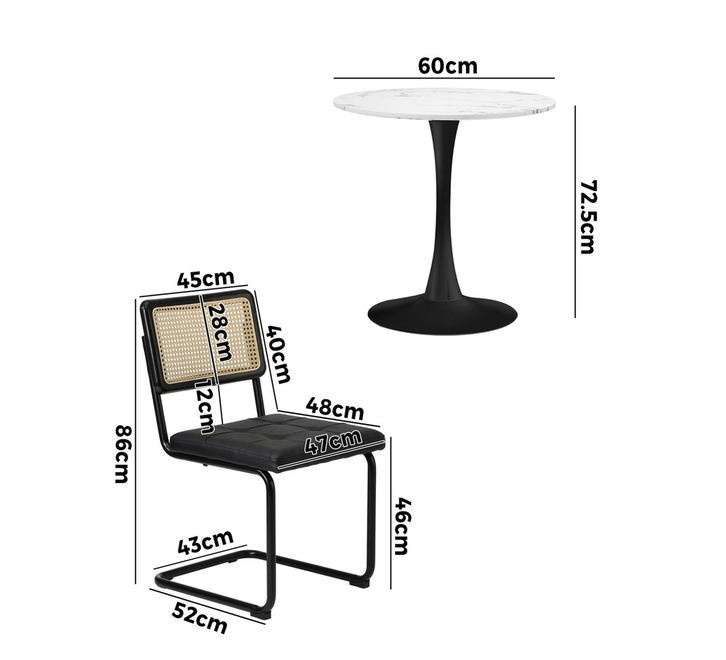 Levo 2 Seater White & Black Round Dining Table Set