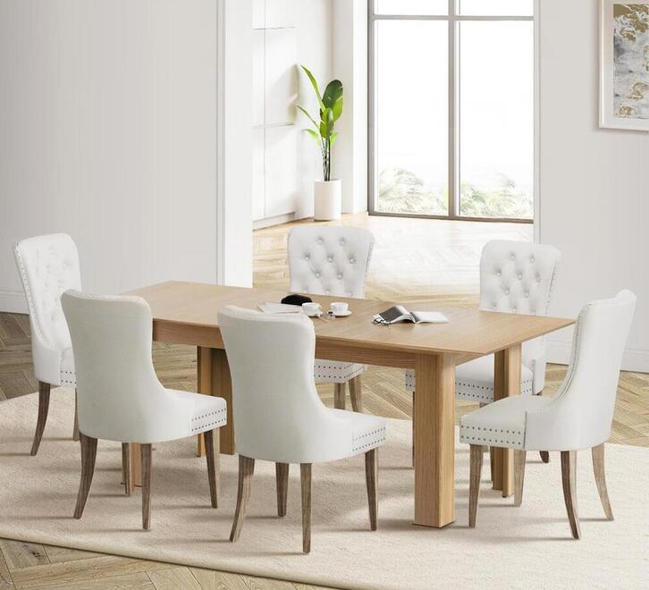 Marlo 6 Seater Beige Rectangle Dining Table Set