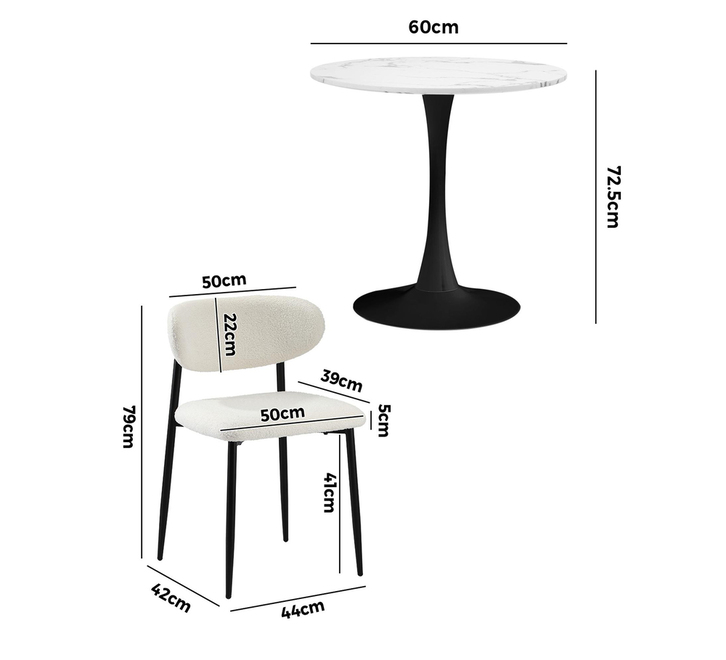 Olivero 2 Seater White & Black Round Dining Table Set