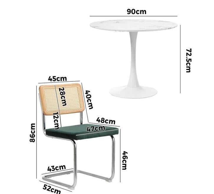 Osbert 4 Seater White & Green Round Dining Table Set