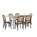 Doris 6 Seater Black & Oak Rectangle Extendable Dining Table Set